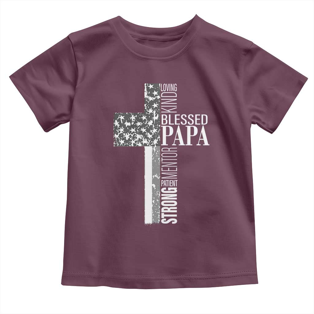 Blessed Papa Christian Cross Toddler T Shirt Faithful Dad Religious American Flag