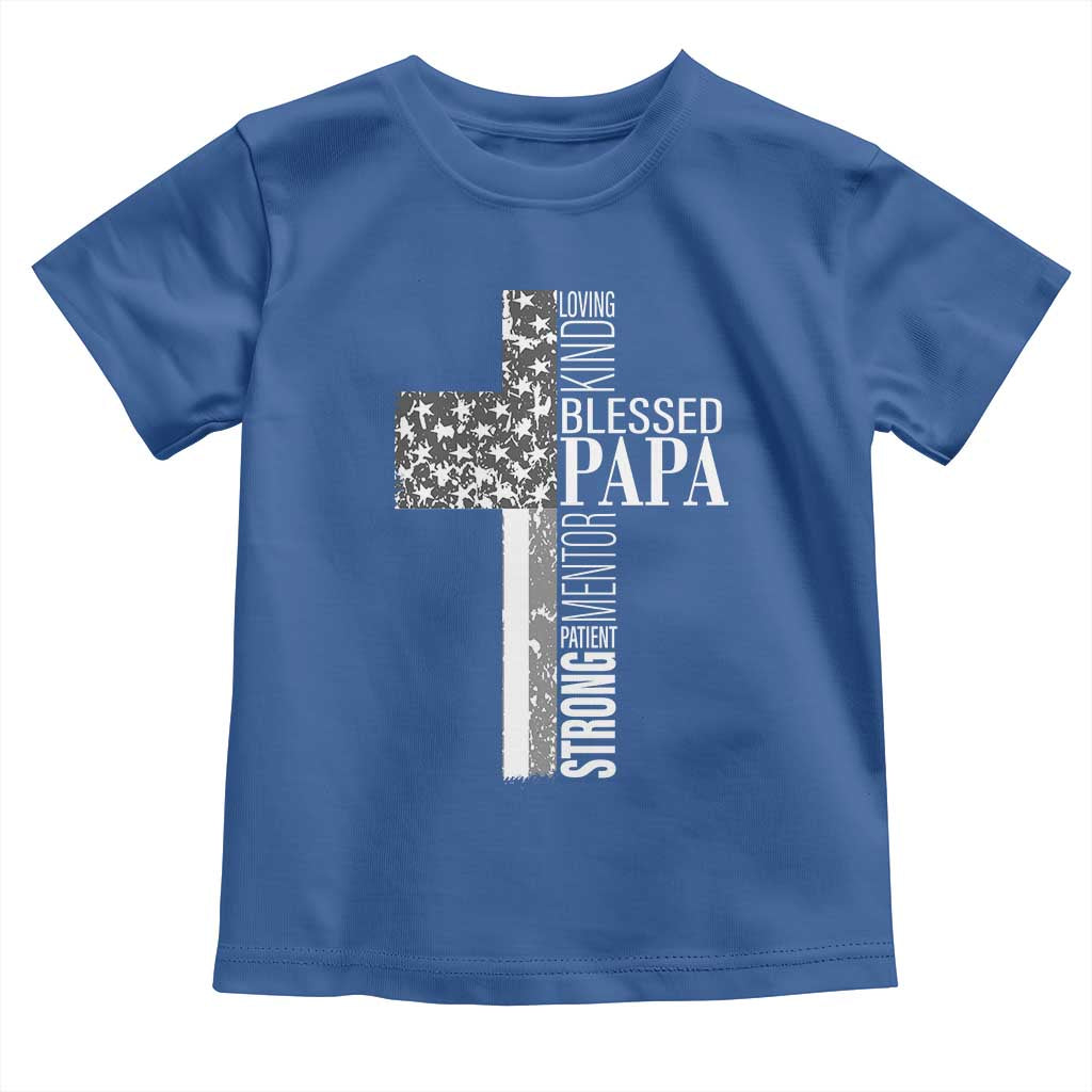 Blessed Papa Christian Cross Toddler T Shirt Faithful Dad Religious American Flag