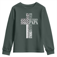 Blessed Papa Christian Cross Youth Sweatshirt Faithful Dad Religious American Flag