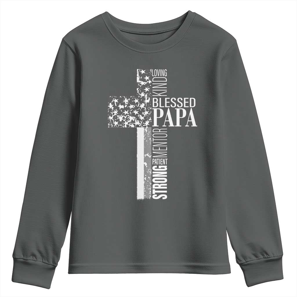 Blessed Papa Christian Cross Youth Sweatshirt Faithful Dad Religious American Flag