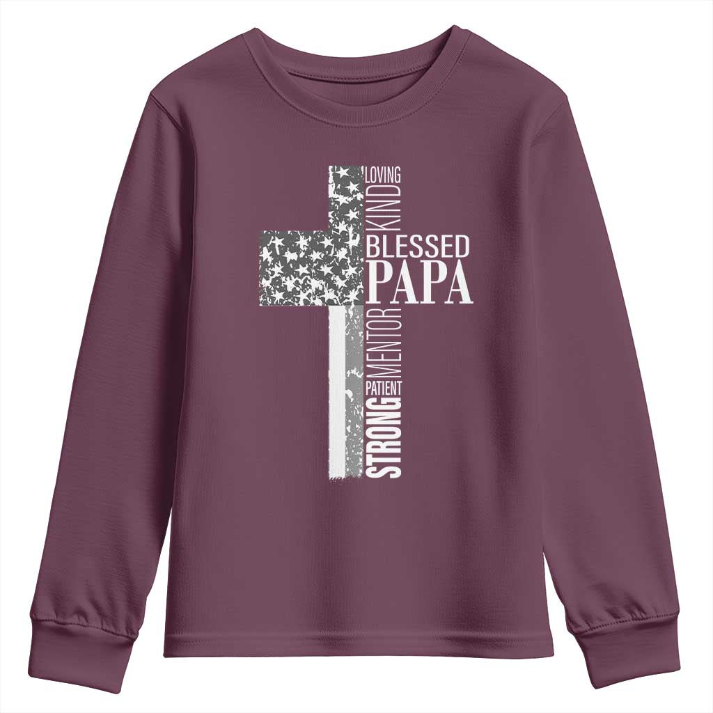 Blessed Papa Christian Cross Youth Sweatshirt Faithful Dad Religious American Flag