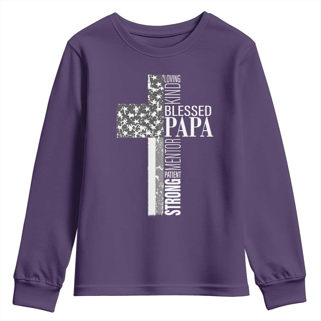Blessed Papa Christian Cross Youth Sweatshirt Faithful Dad Religious American Flag