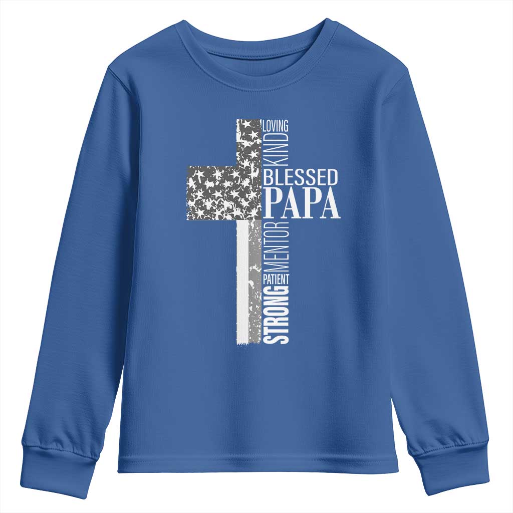 Blessed Papa Christian Cross Youth Sweatshirt Faithful Dad Religious American Flag