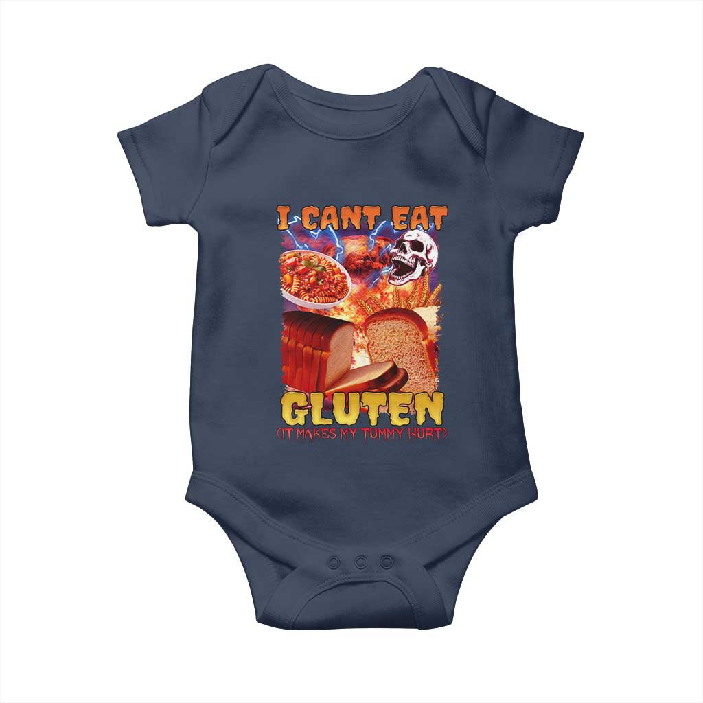 Funny Gluten Intolerance Baby Onesie I Can't Eat Gluten It Makes My Tummy Hurt Skeleton Meme