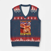 Funny Gluten Intolerance V-Neck Knit Sweater Vest I Can't Eat Gluten It Makes My Tummy Hurt Skeleton Meme - Wonder Print Shop