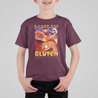Funny Gluten Intolerance T Shirt For Kid I Can't Eat Gluten It Makes My Tummy Hurt Skeleton Meme