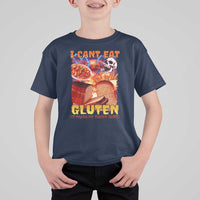 Funny Gluten Intolerance T Shirt For Kid I Can't Eat Gluten It Makes My Tummy Hurt Skeleton Meme