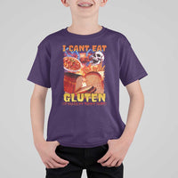 Funny Gluten Intolerance T Shirt For Kid I Can't Eat Gluten It Makes My Tummy Hurt Skeleton Meme