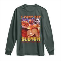 Funny Gluten Intolerance Long Sleeve Shirt I Can't Eat Gluten It Makes My Tummy Hurt Skeleton Meme