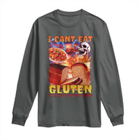 Funny Gluten Intolerance Long Sleeve Shirt I Can't Eat Gluten It Makes My Tummy Hurt Skeleton Meme