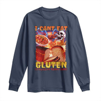 Funny Gluten Intolerance Long Sleeve Shirt I Can't Eat Gluten It Makes My Tummy Hurt Skeleton Meme