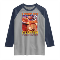 Funny Gluten Intolerance Raglan Shirt I Can't Eat Gluten It Makes My Tummy Hurt Skeleton Meme