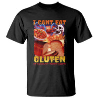 Funny Gluten Intolerance T Shirt I Can't Eat Gluten It Makes My Tummy Hurt Skeleton Meme