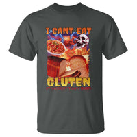 Funny Gluten Intolerance T Shirt I Can't Eat Gluten It Makes My Tummy Hurt Skeleton Meme