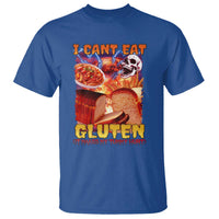 Funny Gluten Intolerance T Shirt I Can't Eat Gluten It Makes My Tummy Hurt Skeleton Meme