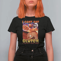 Funny Gluten Intolerance T Shirt For Women I Can't Eat Gluten It Makes My Tummy Hurt Skeleton Meme