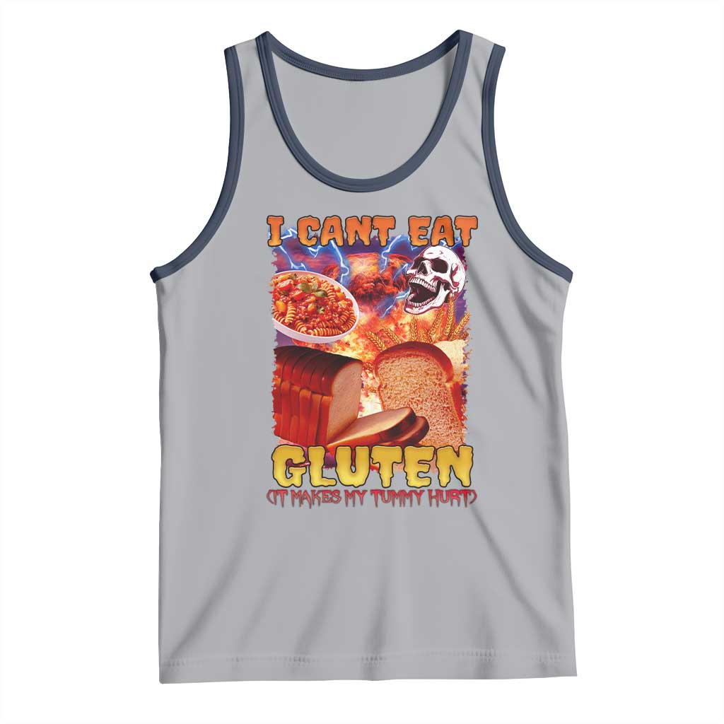 Funny Gluten Intolerance Tank Top I Can't Eat Gluten It Makes My Tummy Hurt Skeleton Meme