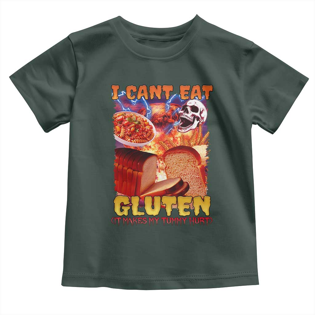 Funny Gluten Intolerance Toddler T Shirt I Can't Eat Gluten It Makes My Tummy Hurt Skeleton Meme