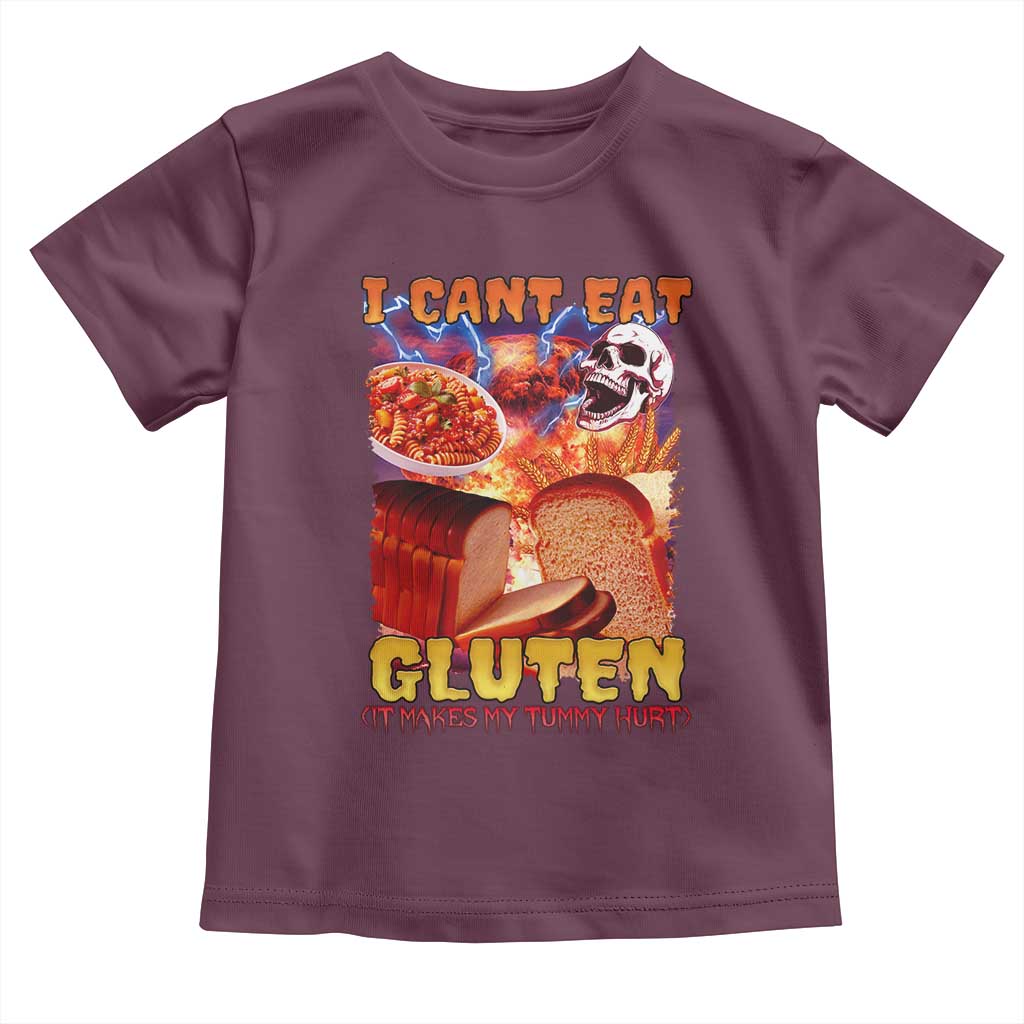 Funny Gluten Intolerance Toddler T Shirt I Can't Eat Gluten It Makes My Tummy Hurt Skeleton Meme