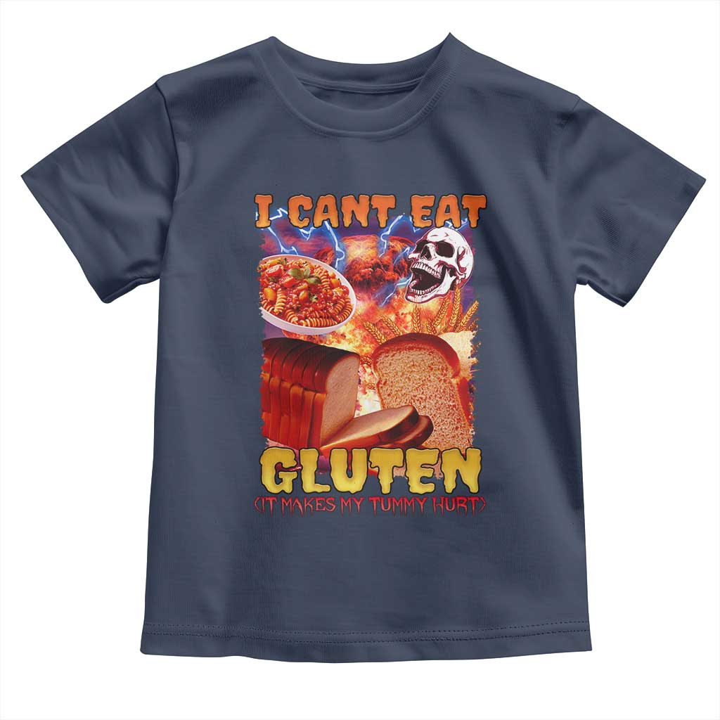 Funny Gluten Intolerance Toddler T Shirt I Can't Eat Gluten It Makes My Tummy Hurt Skeleton Meme