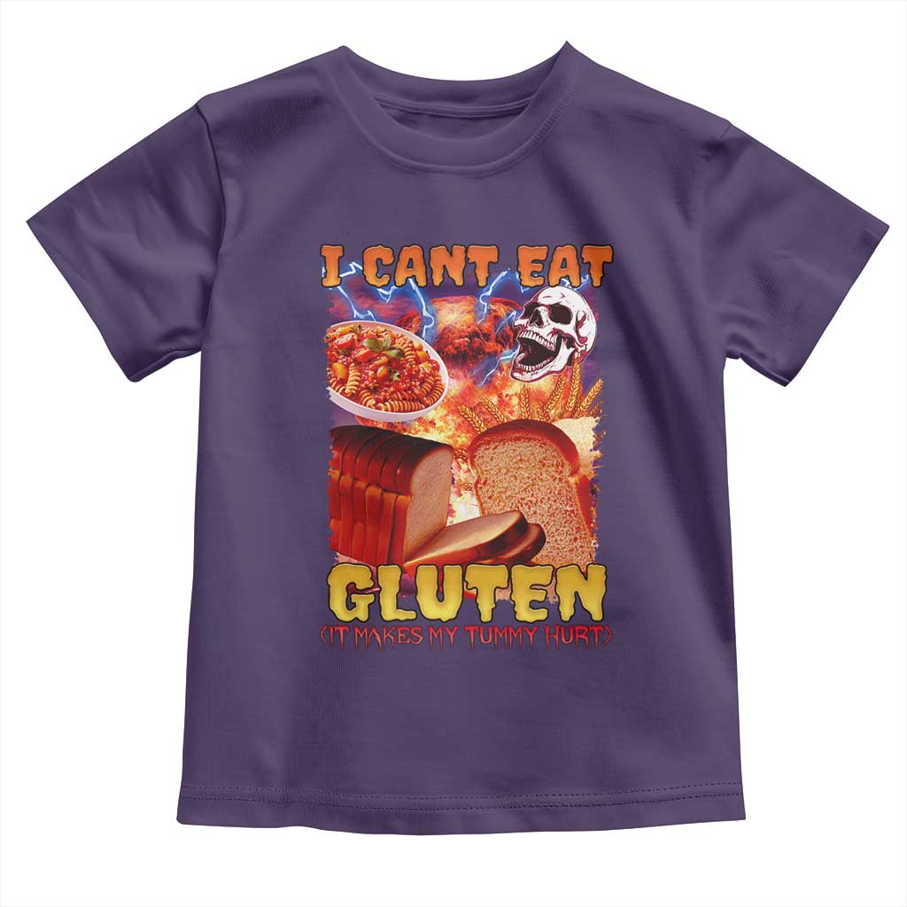 Funny Gluten Intolerance Toddler T Shirt I Can't Eat Gluten It Makes My Tummy Hurt Skeleton Meme