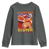 Funny Gluten Intolerance Youth Sweatshirt I Can't Eat Gluten It Makes My Tummy Hurt Skeleton Meme