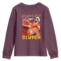 Funny Gluten Intolerance Youth Sweatshirt I Can't Eat Gluten It Makes My Tummy Hurt Skeleton Meme
