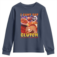 Funny Gluten Intolerance Youth Sweatshirt I Can't Eat Gluten It Makes My Tummy Hurt Skeleton Meme