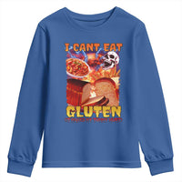 Funny Gluten Intolerance Youth Sweatshirt I Can't Eat Gluten It Makes My Tummy Hurt Skeleton Meme