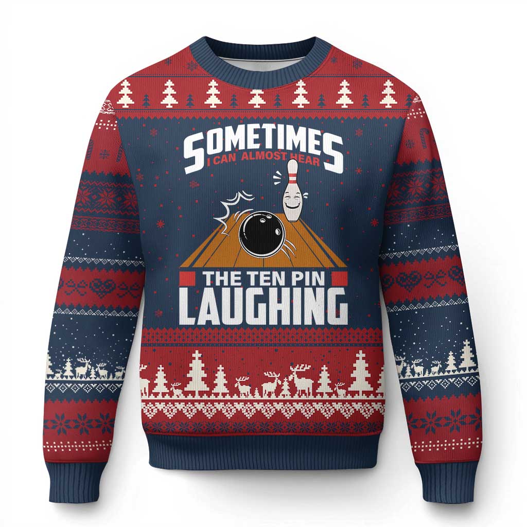 Funny Bowling Ugly Christmas Sweater Hear The Ten Pin Laughing Bowler - Wonder Print Shop