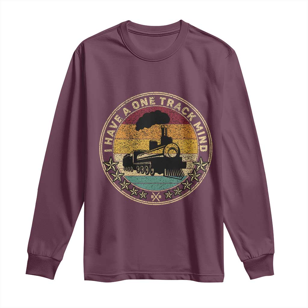 Funny I Have A One Track Mind Long Sleeve Shirt Train Railroad Retro Engine Model