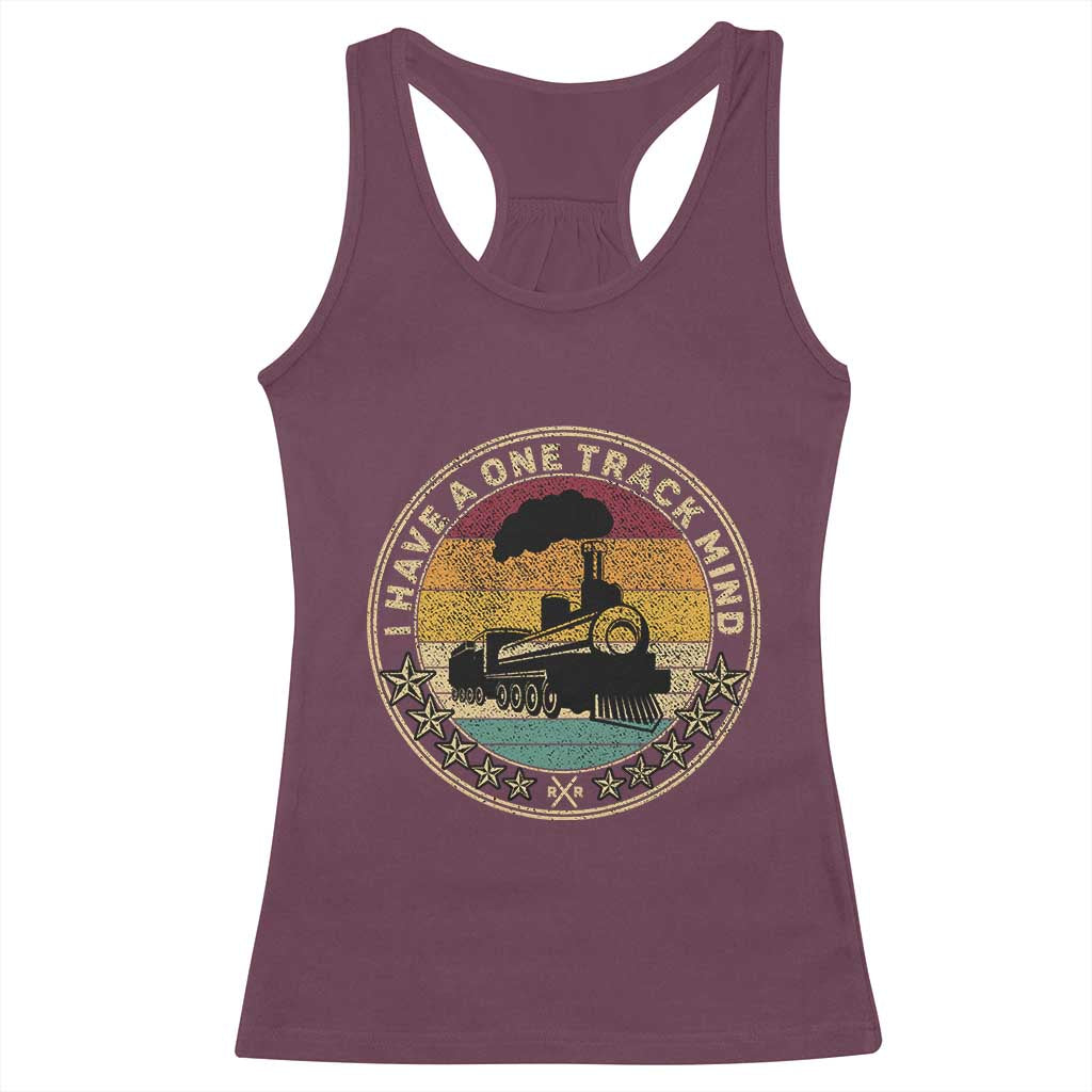 Funny I Have A One Track Mind Racerback Tank Top Train Railroad Retro Engine Model