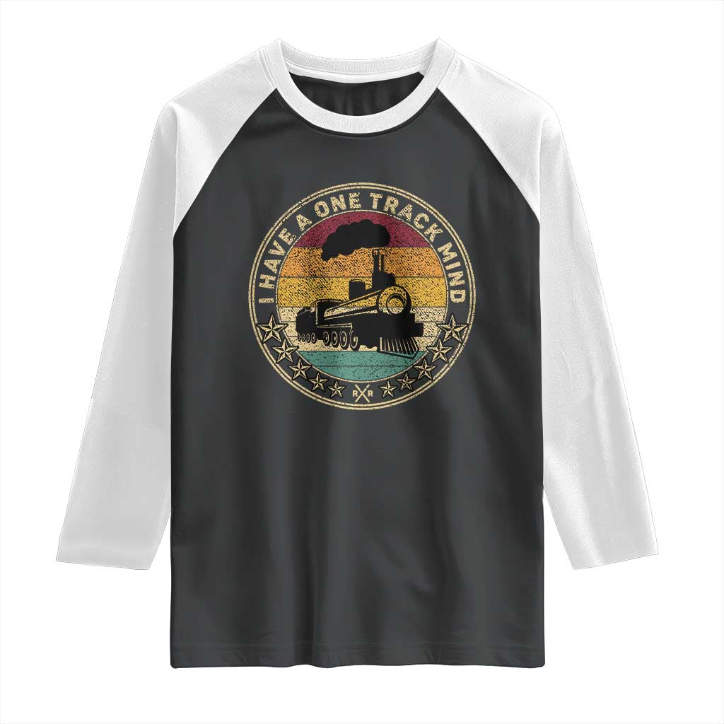 Funny I Have A One Track Mind Raglan Shirt Train Railroad Retro Engine Model