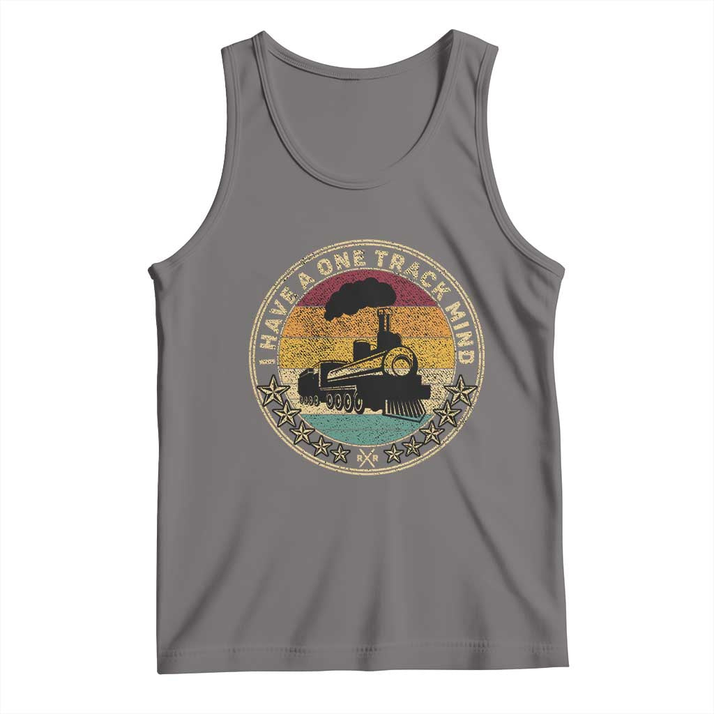 Funny I Have A One Track Mind Tank Top Train Railroad Retro Engine Model