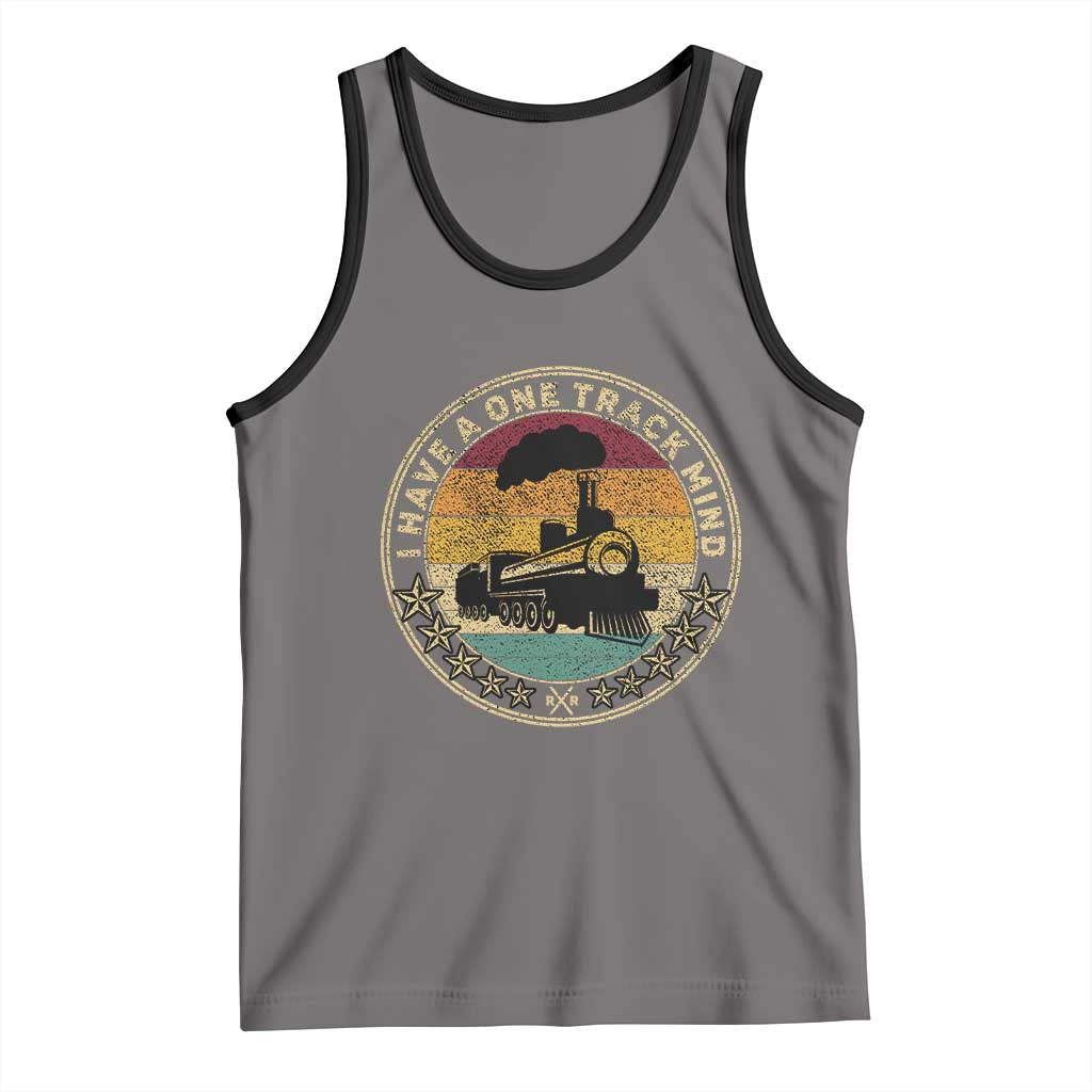 Funny I Have A One Track Mind Tank Top Train Railroad Retro Engine Model