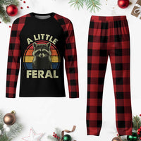 Funny Raccoon Plaid Pajama Set A Little Feral Trash Panda Meme Retro - Wonder Print Shop