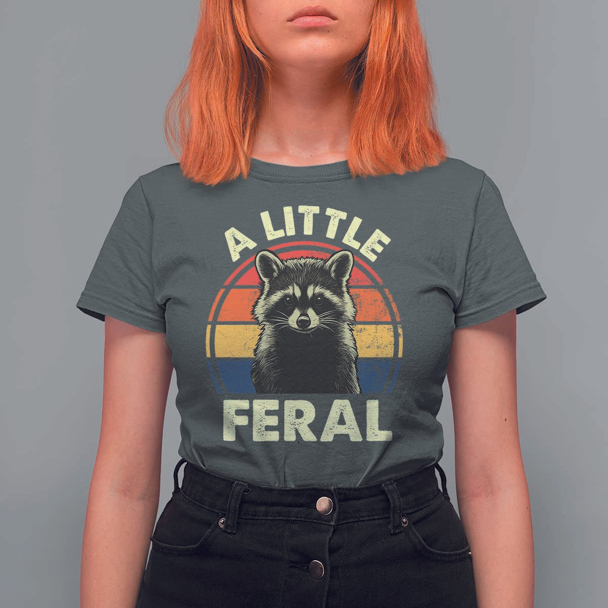 Funny Raccoon T Shirt For Women A Little Feral Trash Panda Meme Retro
