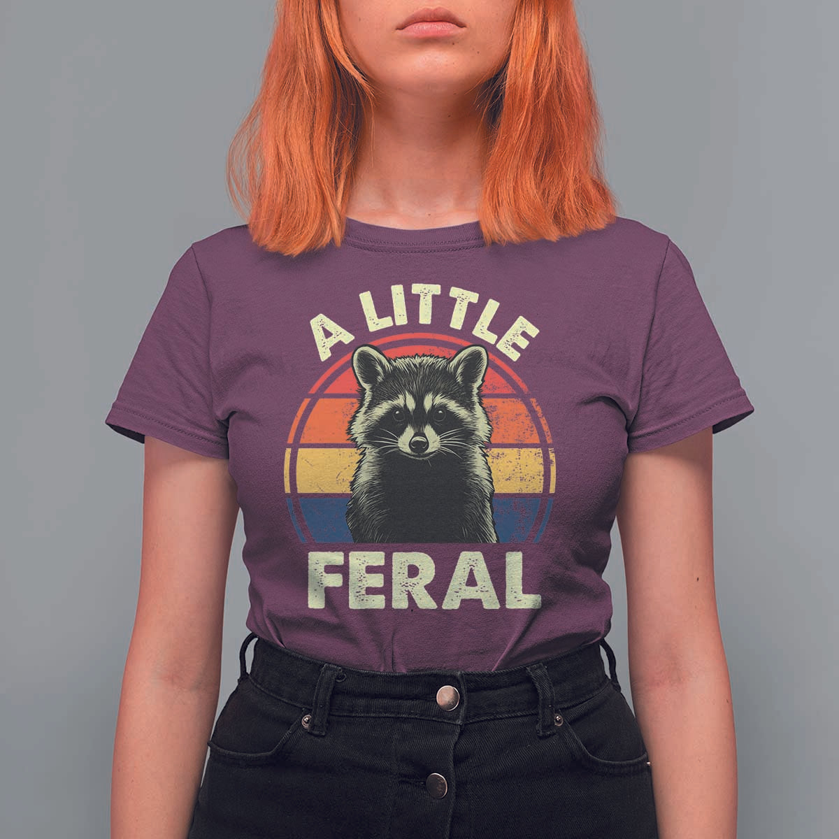 Funny Raccoon T Shirt For Women A Little Feral Trash Panda Meme Retro