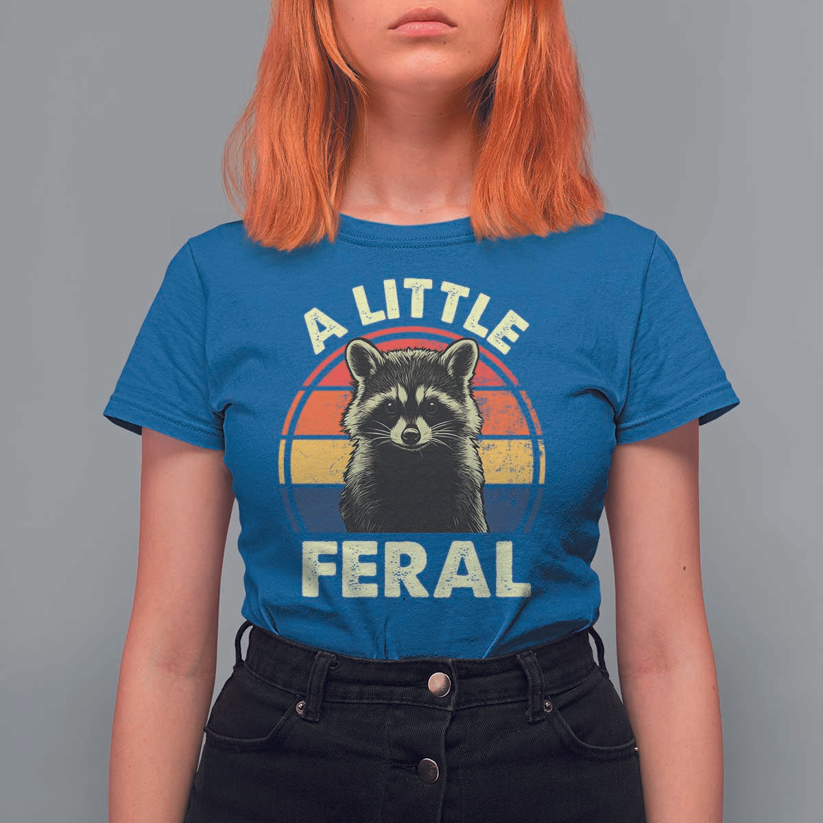 Funny Raccoon T Shirt For Women A Little Feral Trash Panda Meme Retro