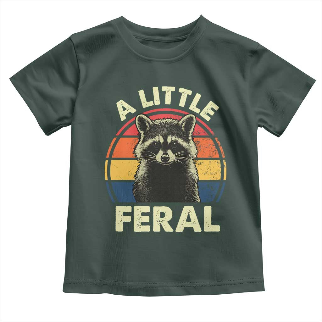 Funny Raccoon Toddler T Shirt A Little Feral Trash Panda Meme Retro