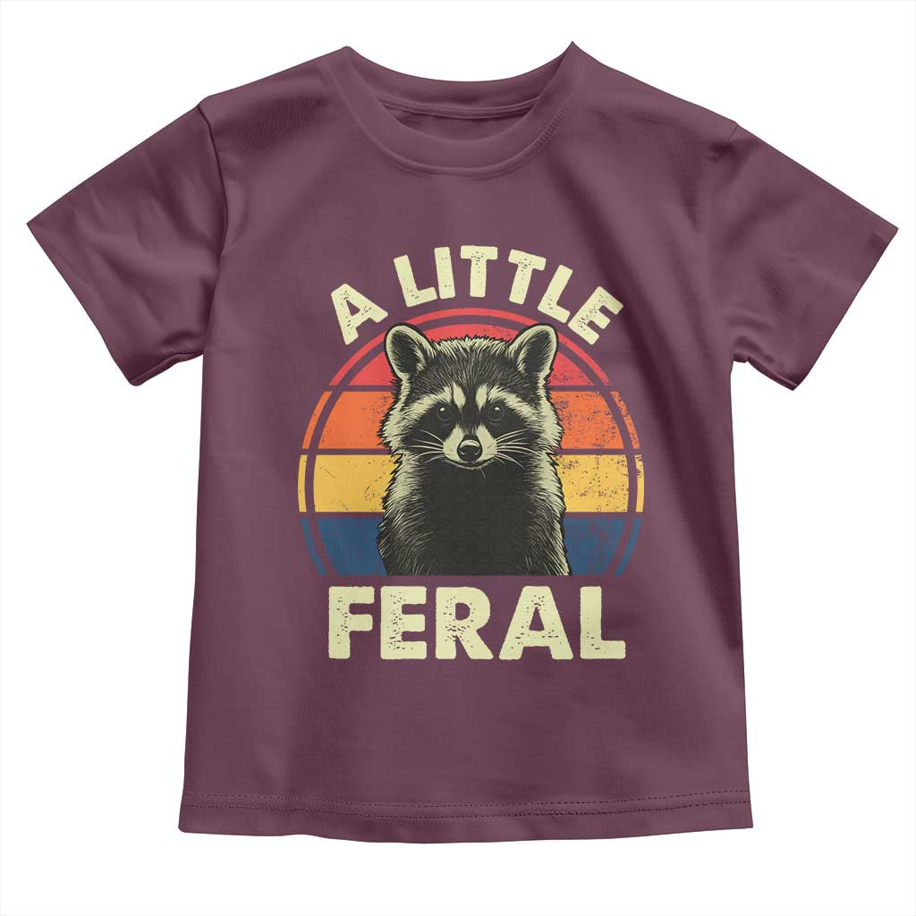 Funny Raccoon Toddler T Shirt A Little Feral Trash Panda Meme Retro