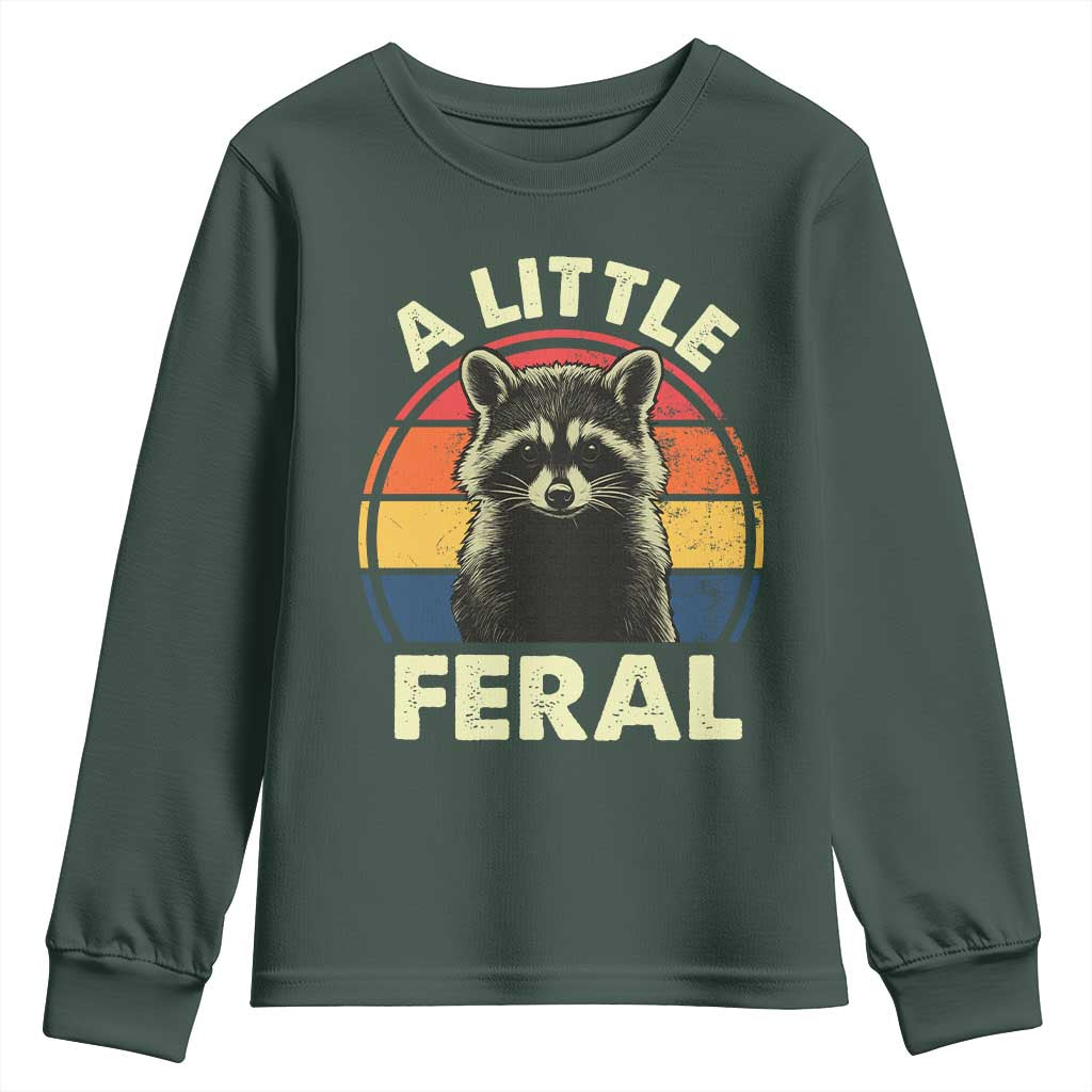 Funny Raccoon Youth Sweatshirt A Little Feral Trash Panda Meme Retro