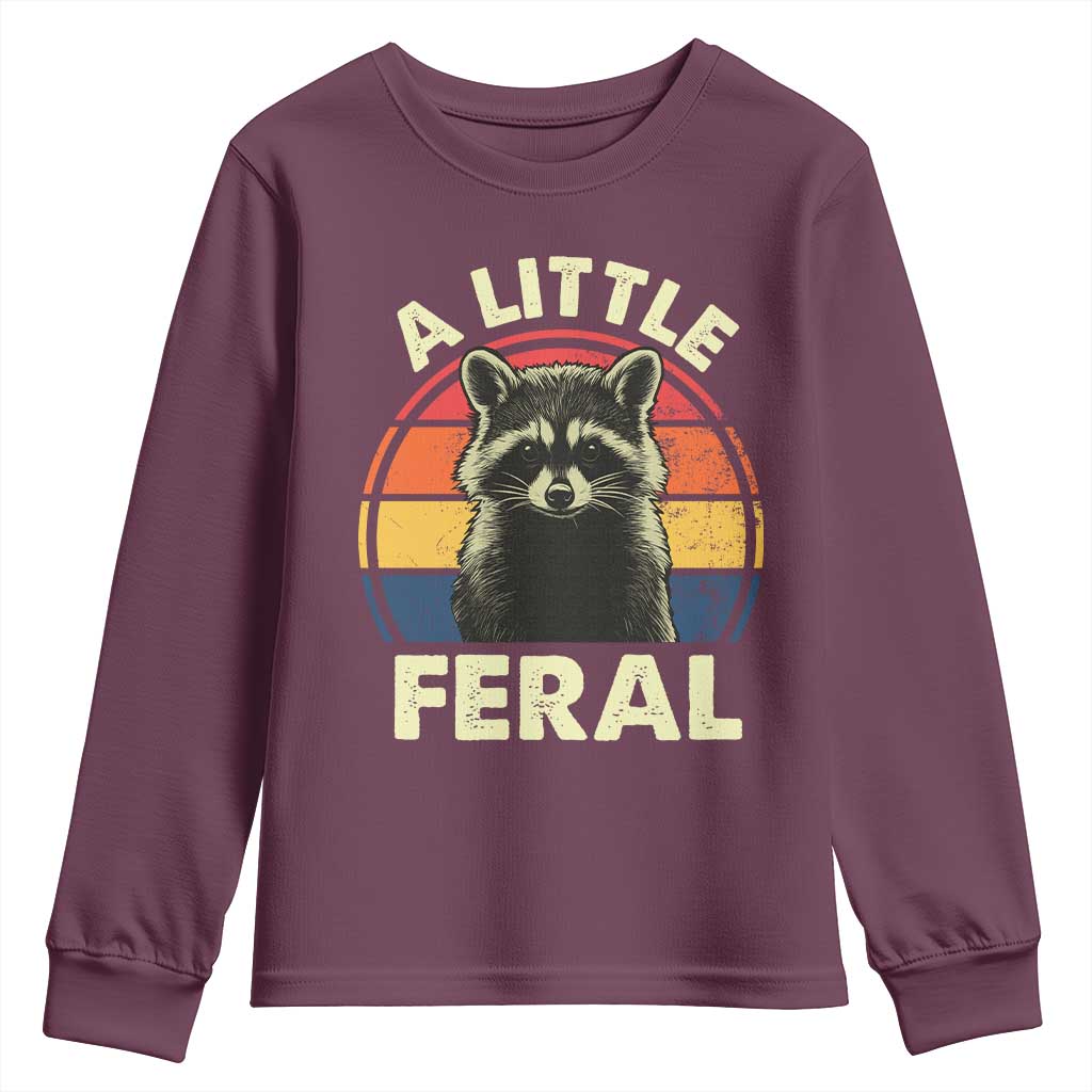 Funny Raccoon Youth Sweatshirt A Little Feral Trash Panda Meme Retro