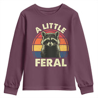 Funny Raccoon Youth Sweatshirt A Little Feral Trash Panda Meme Retro