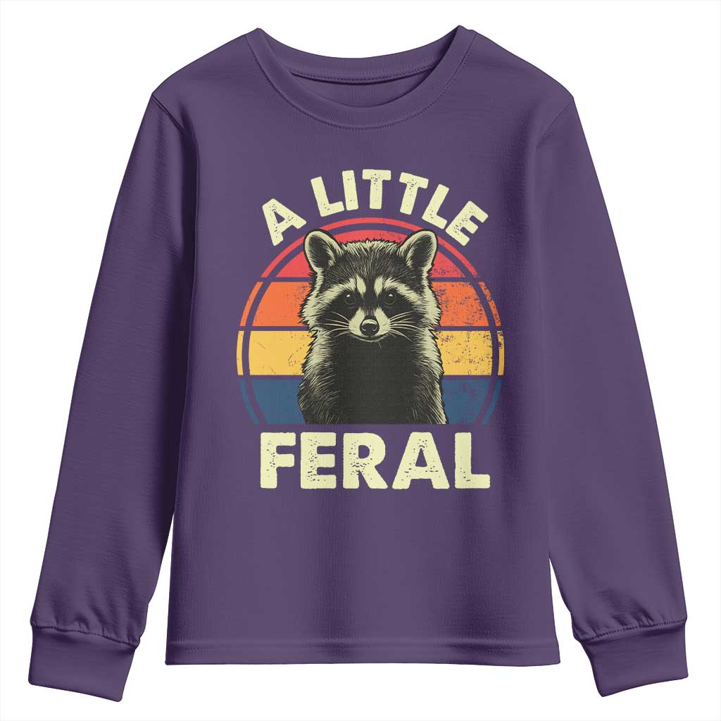 Funny Raccoon Youth Sweatshirt A Little Feral Trash Panda Meme Retro