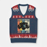 Monster Trucks Are My Jam V-Neck Knit Sweater Vest Vintage Retro - Wonder Print Shop