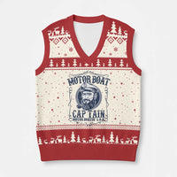 Motor Boat Captain V-Neck Knit Sweater Vest Funny Pontoon Boating Motor Boatin Lake Life - Wonder Print Shop
