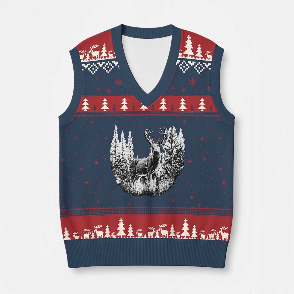 Deer Hunting V-Neck Knit Sweater Vest Deer Forest Nature Lover Stag Hunter - Wonder Print Shop