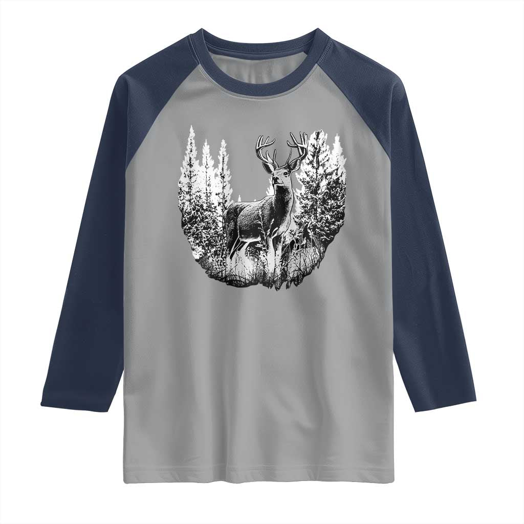 Deer Hunting Raglan Shirt Deer Forest Nature Lover Stag Hunter