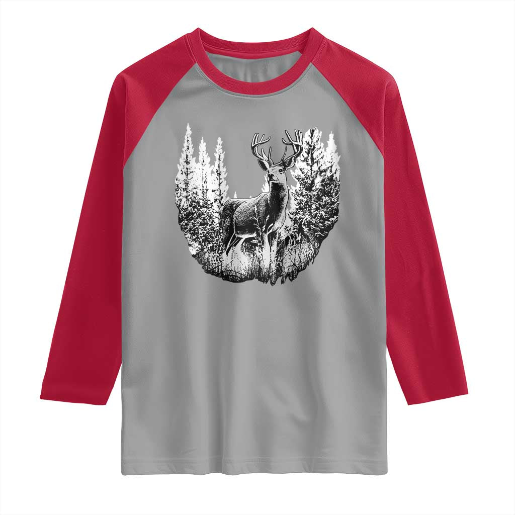 Deer Hunting Raglan Shirt Deer Forest Nature Lover Stag Hunter